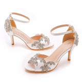 Cm Satin Cloth Bridal Fish Mouth High Heel Sandals Shallow Word Size Diamond Wedding Round Head Fine