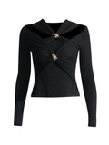 Temperamental Socialite Bottom Shirt 2025 Autumn New Shoulder Hollow Kink Design Slim Short Jacket