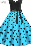 Women Dot Print Dress Summer Sexy V-neck Sleeveless Elegant Vintgae Party Dress Vestidos S~3XL Robe