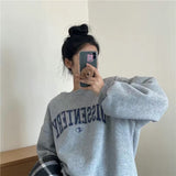 Print New Casual Top Vintage Simple Women Hoodies Korean Gray Autumn Thin Streetwear College Girls ins Lady's