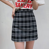 Black Plaid Mini Pencil Short Skirt School Female Women High Waist Fashion Office Lady Skirts Womens Mujer Plus