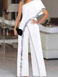 Fashion New Printed Wide Leg Pants Romper Elegant Female Loose Long Office Overall Commute Slash Neck Women Sexy