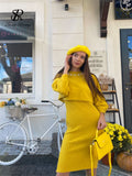 Winter Women Knitted Sets Fashion Breading Long Sleeve Pearl Sweater+Knitted Camis Dress Sets Fashion Sweater