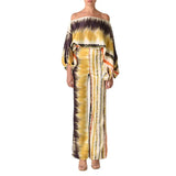 2025 New Set Women's Printed Round-Neck Loose Bat Sleeves Wide Leg Trousers Fashion