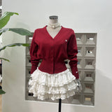 Fish Bone Slings + Cake Girls Anti-Walking Half Skirt + Knitted Waist V-Neck Cardigan 3