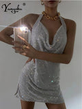 Backless y2k Metal Rhinestone Summer Dress women bodycon Night Club party mini ladies dresses vintage woman dress