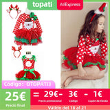 Dot Baby Girl Christmas Santa Dress Cartoon Snowman Print Tutu Red Long Sleeves Toddler Xmas Party Dress New Year