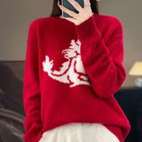 Zingj Dragon New Chinese Red Lovers Sweater With Men And Women-Outfit