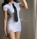 Y2K Side Split Elegant Casual Fashion Necktie T Shirt Mini Sexy Women Party Dress Korean Student Dresses Gothic