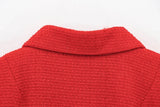Red Solid Collar Short Sleeve Buttoned Top And Mini Skirt Set-Outfit