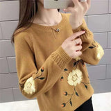 Winter Loose Casual Embroidery Sweat Sweater Lady Long Sleeve All-match Pullover Women Elegant Fashion Knitting