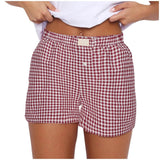 Summer New Ladies Leisurely Comfortable High-Waisted Broad-Legged Retro Lattice