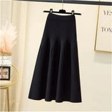 Color Simple Knitted Skirt Women'S Stretch High Waist Sweater Long Pleated Skirts 2021 Korean Wild Autumn Winter