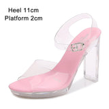 Shuzumiao 2020 Summer New Sandals Women Fashion Rhinestones Square Heel Transparent Women Shoes High Heels11cm Female Party
