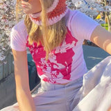 Retro Print T-shirt Short Sleeve Slim Fit Women Crop Top Y2K Aesthetic Streetwear E-girl Harajuku Clothes Summer Sweats
