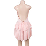 Open Back Strap Ruffled Layered Mini Dress- Outfit