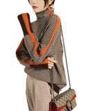 And Winter Design Feeling Lazy Loose Colliding Sleeve Full Imitation Wool High-Neck Knitting Sweater Women Autumn And