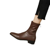 Short Boots Female 2025 New Spring And Autumn Winter French Fashion Low With Thick Heel Black Square Elastic Thin Single