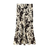 New Women's Animal Pattern Printing Silk Hystery Feeling Flute Half Skirt