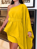 Summer New Irregular Mini Dresses For Women Chic One Shoulder Dress Sexy Solid Female Clothing Club Party Bodycon