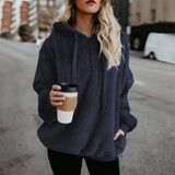Women Velvet Hoodues Warm Plush Pocket Street Hooded Loose Coat Women's Clothing Hoodies Sweatshirts