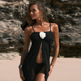 New Spice Girls Small Dresses Flower Beach Set Solid Bikini Three-Piece Vacation Swimsuit For