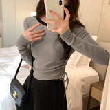 The Color Mousse Cashmere Draped Rope Pleated Long-Sleeved T-Shirt Women's Autumn And Winter New Short Style
