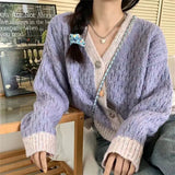 Zingj Version Of Knit Sweater Age Reduction Taro Mud Purple Long Sleeve V Neck Knit Sweater Cardigan Female Loose Lazy Wind Fashion Coat-Outfit