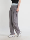 Zingj New Contrast Color Jeans Splicing Casual Pants Half Loose Waist Loose Pleated Show Thin Plaid Harun