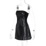 Black PU Leather Strapless Mini Dress- Outfit