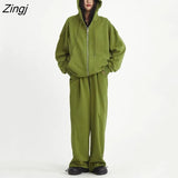 Women's Tracksuit Casual Zip Up Oversized Sweatshirts Two Piece Set Fleece Loose Hooded Jacket+High Waist Long Pant Sport