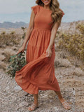 Summer Pleated Dress Women Long Party Dress Ladies Flying Sleeve Fashion Casual A Line Dress For