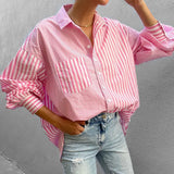Spot Spring 2025 New Women's Fashion Temperament Lapel Loose Long Sleeve Striped