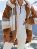 Women's Winter 2021 New Loose Plush Stitching Hooded Cardigan Women's