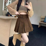 Skirt Women Spring And Autumn Wick Velvet Skirt Brown Large Size Fat Mm High-Waist College Windy Skirt