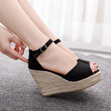 Cm Fish Mouth Water Table Heel Sandals Large-Size Sandals Bohimia Fish Mouth Sandals Hemp Rope Heel
