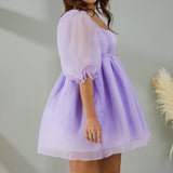 Puff Sleeve Tulle Mini Dress-Outfit