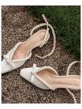 Zingj Girl Knot Pearl Baotou Single Shoes Women's Heel Thick Heel Retro Mary Jane Shoes 2024 New Sandal