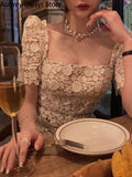 Sexy Long Lace Dress Women Korean Elegant Vintage Chic Design Bodycon Dress Female Summer Casual Evening Party
