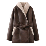 Women's Wear 2025 Spring Festival New Fashion Cashmere Leather Wool Collar Composite Belt