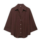 Spring And Summer New Women's Fashion Casual Collar Striped Wide-Sleeved