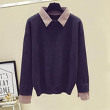Zingj Suit Female Autumn Winter New Retro Niche Long Sleeve Fake Two Sweaters High Waist Warren Small Feet Woolen Pants-Outfit