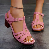 New Roman Sandals Summer Women's Large Car Sewing Toe Weaving Coarse High Heel