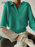 Green Long Sleeve Sweater Knitted Women V Neck Autumn Winter 2021 Fashion Pullover Casual Black