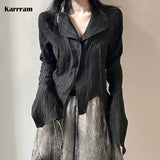 Black Shirt Yamamoto Style Dark Aesthetic Blouse Women Irregular Designer Clothes Emo Alt Clothes Grunge Tops Y2k-Outfit