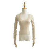 Zingj Trendy Women's Deep U-Collar Long-Sleeved Bottomed Blouse A New Slim Sweater In Autumn And