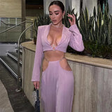 Violet Crop Blazer And Cut Out Trousers Matching Set- Outfit