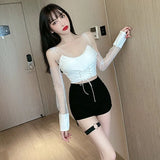 summer Gothic High Waist Shorts Women Clothing Slim Skinny Sexy Black Bottoms Wear Side Slit Punk Short Femme