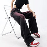 Zingj Spring And Summer New Graffiti Wash Water Jeans Female Retro Design Feeling Straight Tube Wide Leg