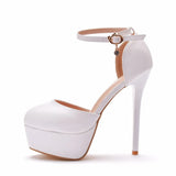 Cm Waterproof Table High Heels Fine Round Head High Heel Sandals White High Heel Wedding Shoes Large Women's